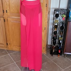 DAIKEN. sheer red wrap skirt. Pool cover.2xl